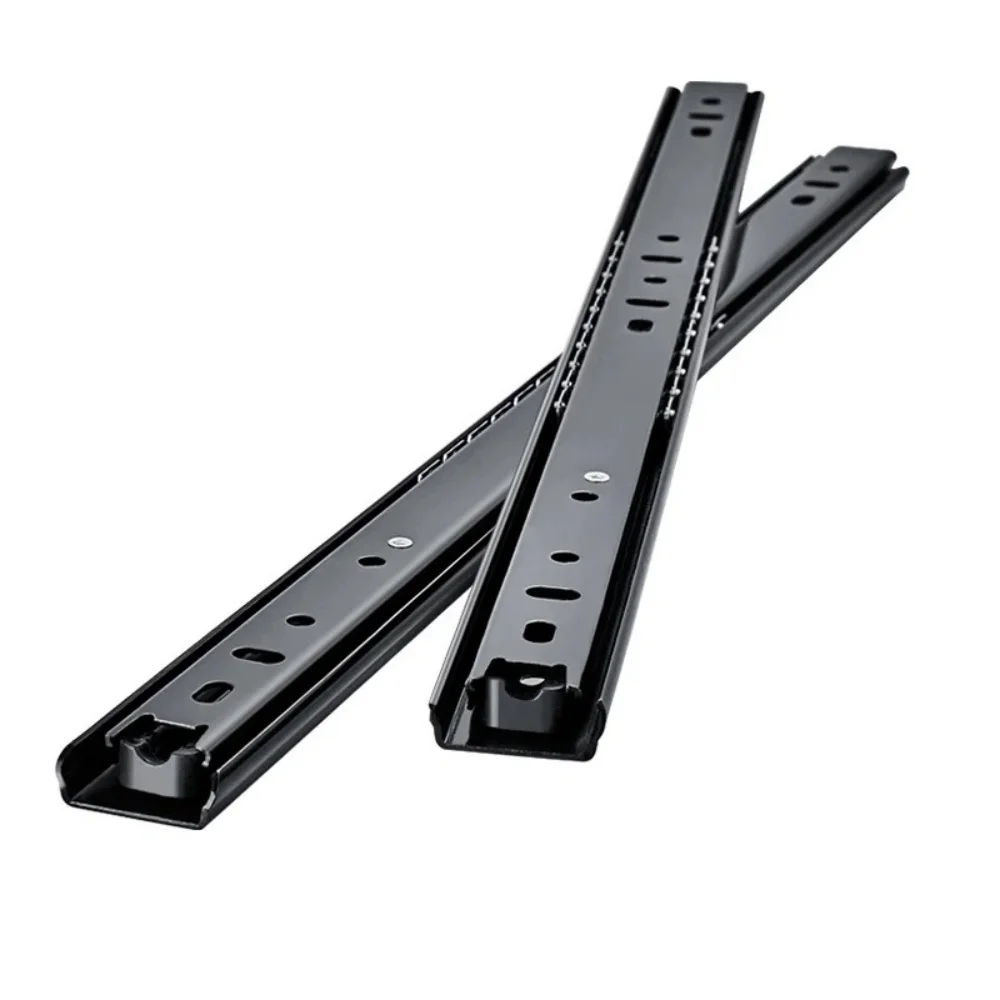 Drawer Rail Black Cold Rolling Steel 3-Way Drawers Slide Three Section Slides 8 to 20 Inch 3 Way Sliding Tracks Furniture Rails